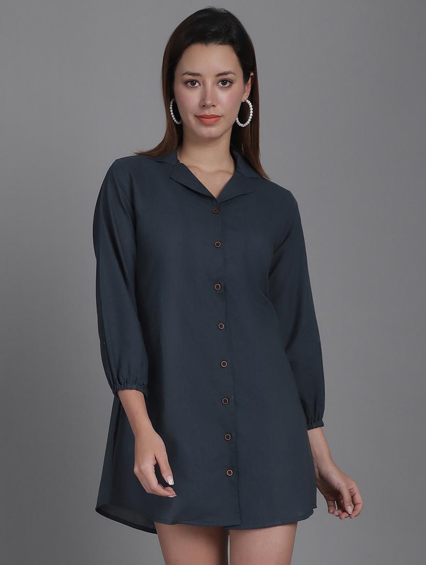 women solid collared shirt dress - 21531945 - Zoom Image - 0