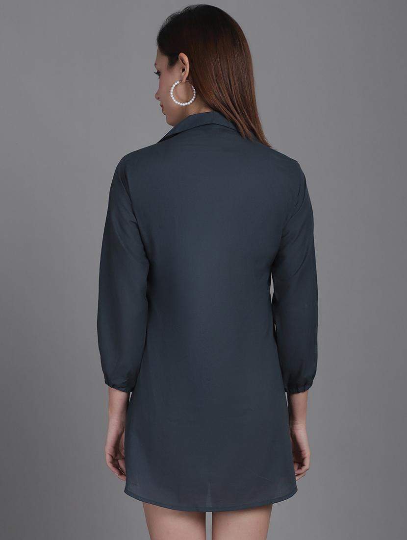 women solid collared shirt dress - 21531945 - Standard Image - 3