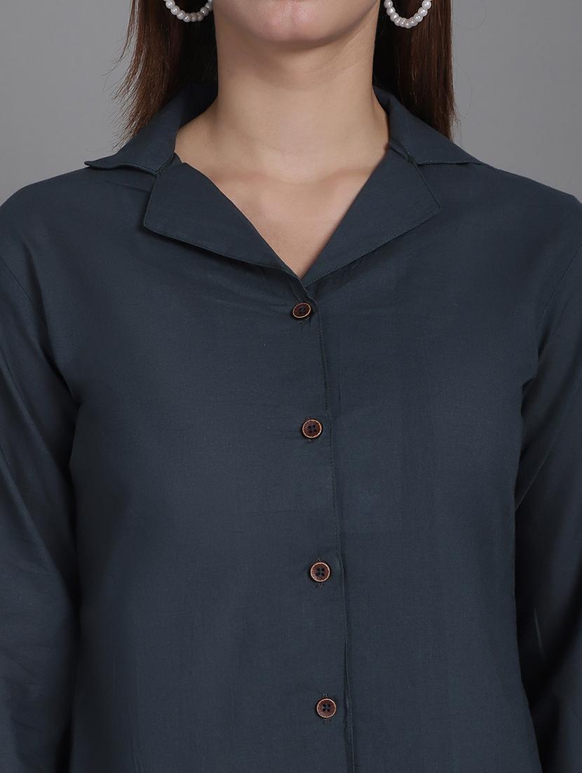 women solid collared shirt dress - 21531945 - Standard Image - 5