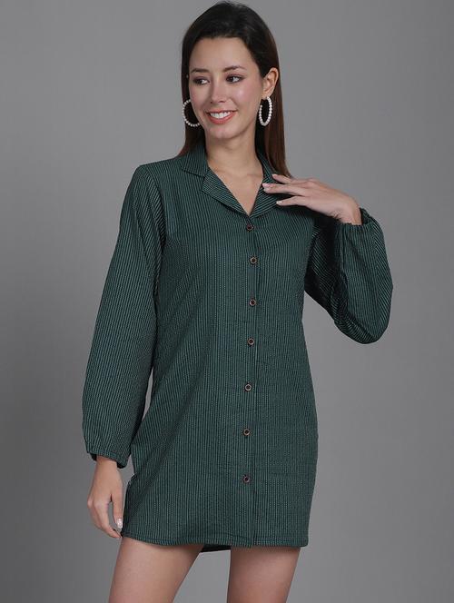 women striped lapel neck shirt dress - 21531950 - Standard Image - 0