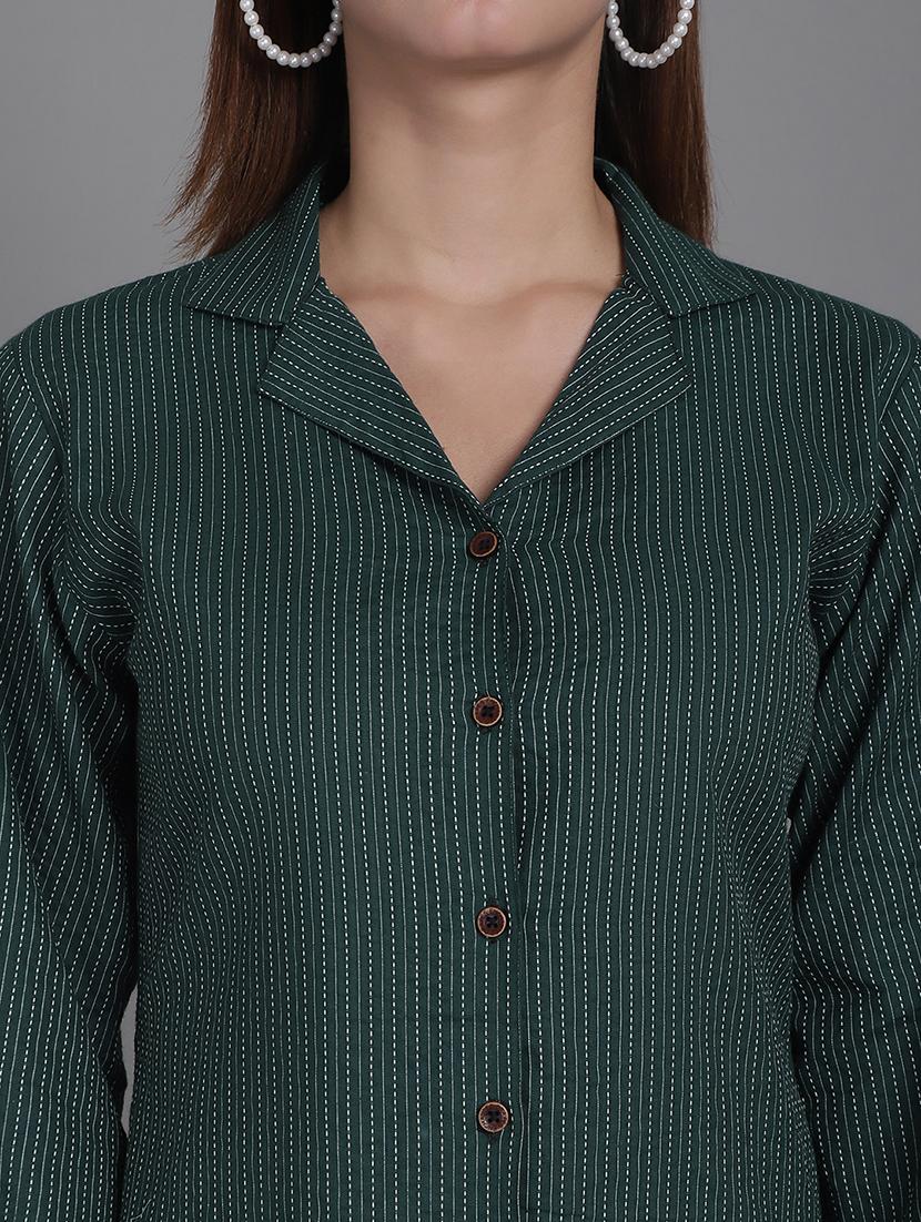 women striped lapel neck shirt dress - 21531950 - Standard Image - 5