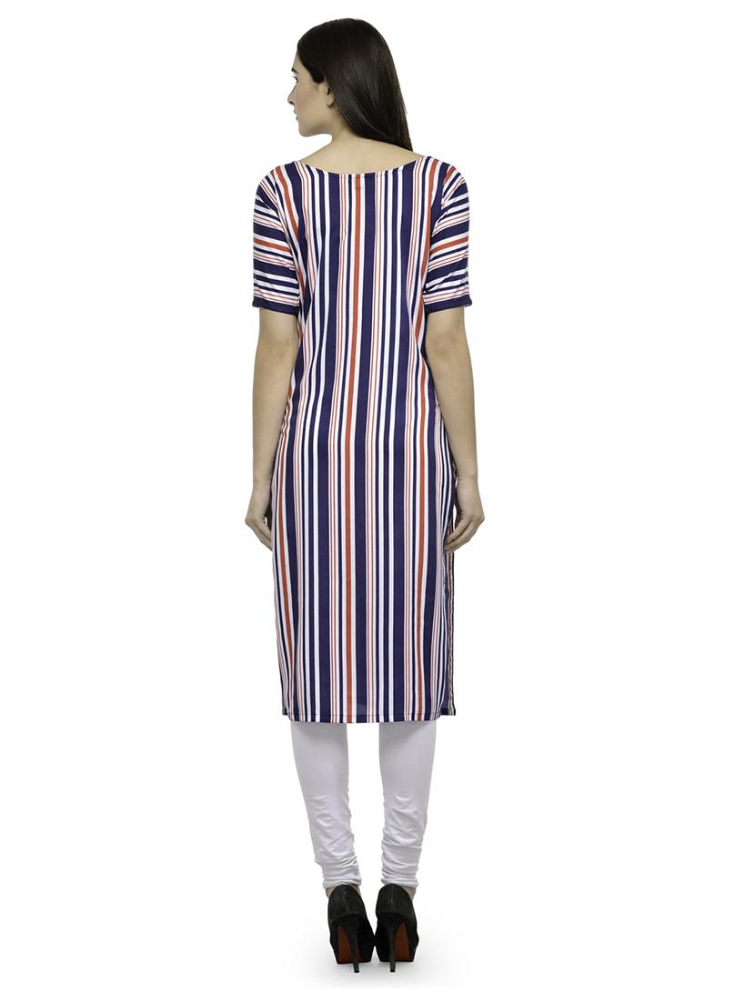 women stripes key hole neck straight kurta - 21531971 -  Standard Image - 3