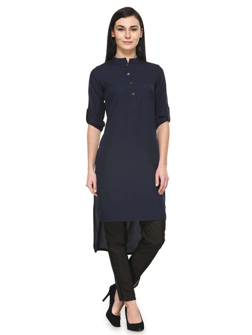 women solid mandarin neck high-low kurta - 21531974 - Zoom Image - 0
