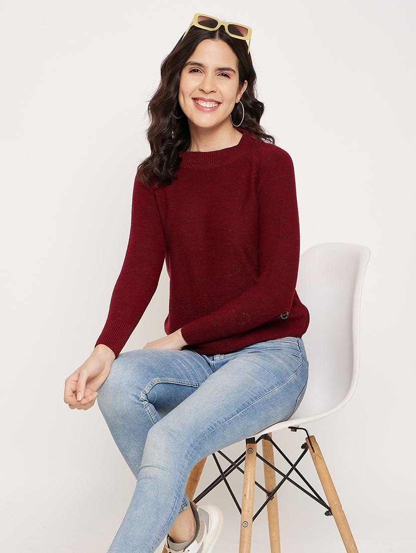 women long sleeve self design pullover - 21532038 - Standard Image - 5