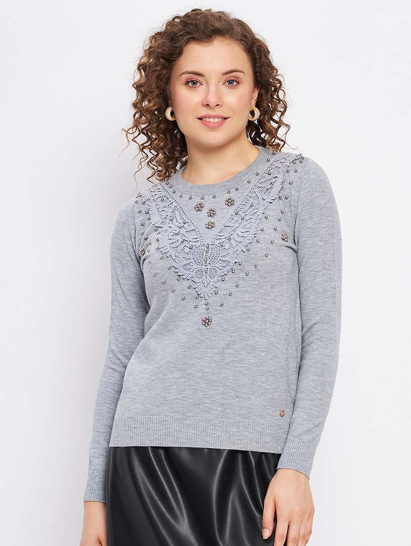 women embellished long sleeves pullover