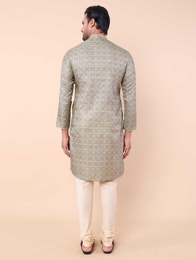 men mandarin neck printed long kurta - 21532189 - Standard Image - 3
