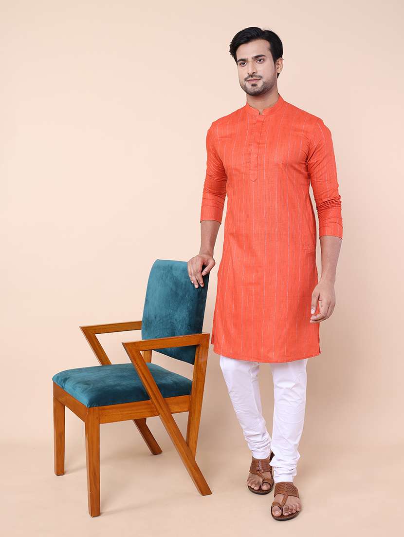 men mandarin neck striped long kurta - 21532191 - Zoom Image - 0