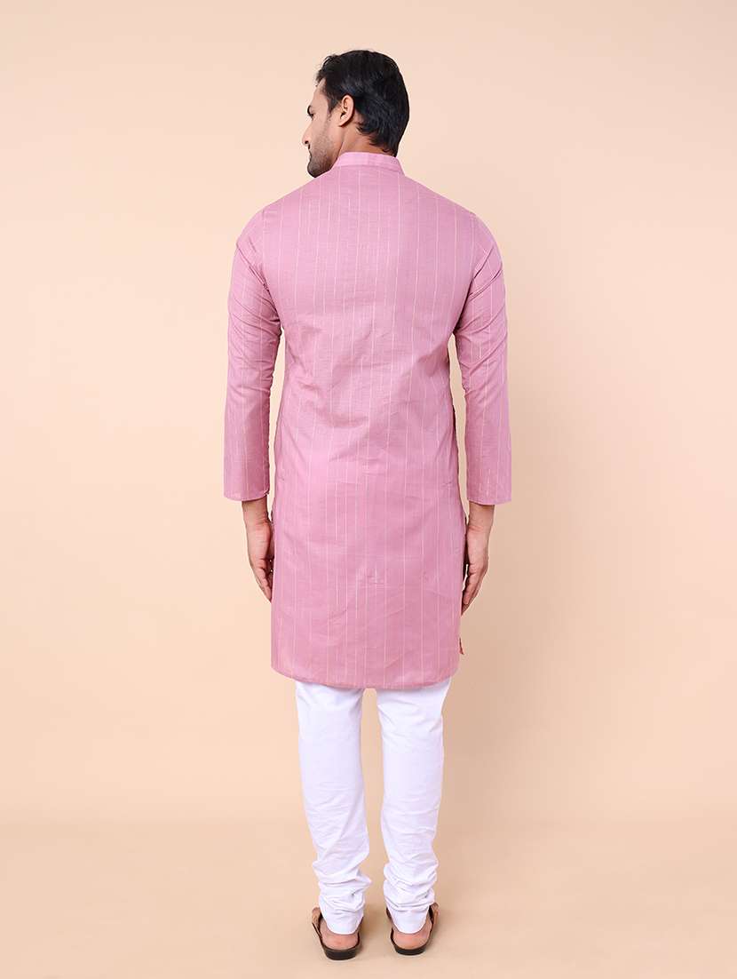 men striped mandarin neck cotton kurta - 21532195 - Standard Image - 3