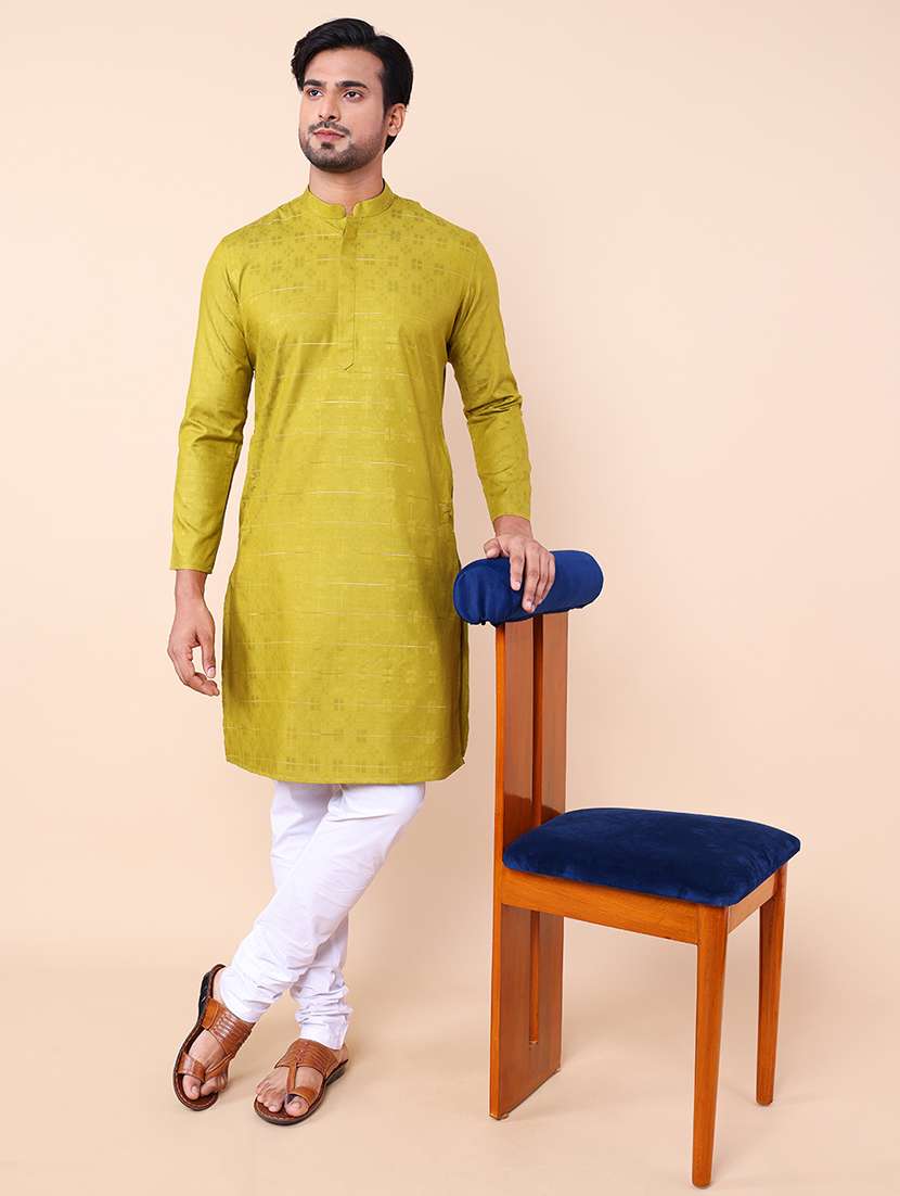 men self design mandarin neck kurta - 21532197 - Standard Image - 3