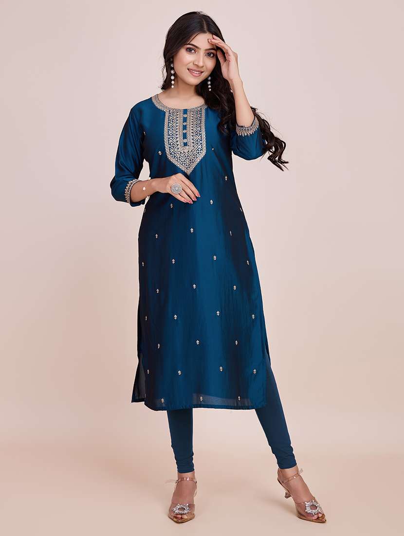 women self design round neck straight kurta - 21532232 - Zoom Image - 0