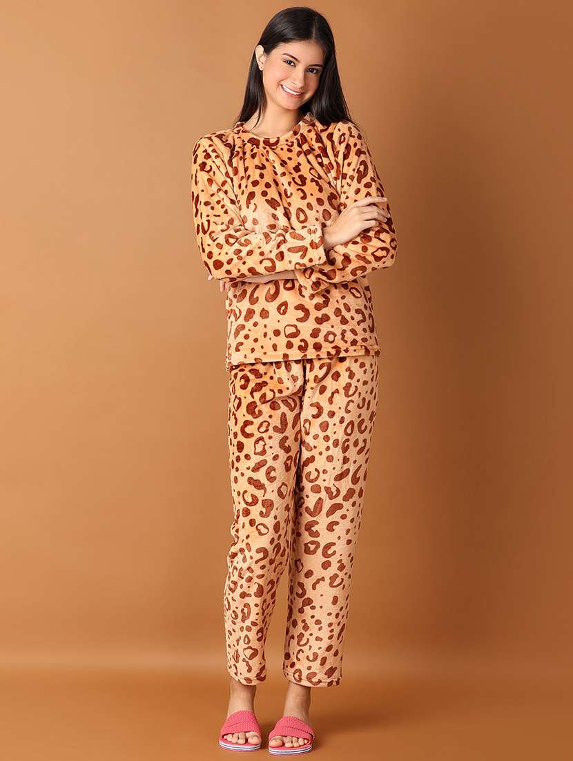 women printed long sleeve nightwear set