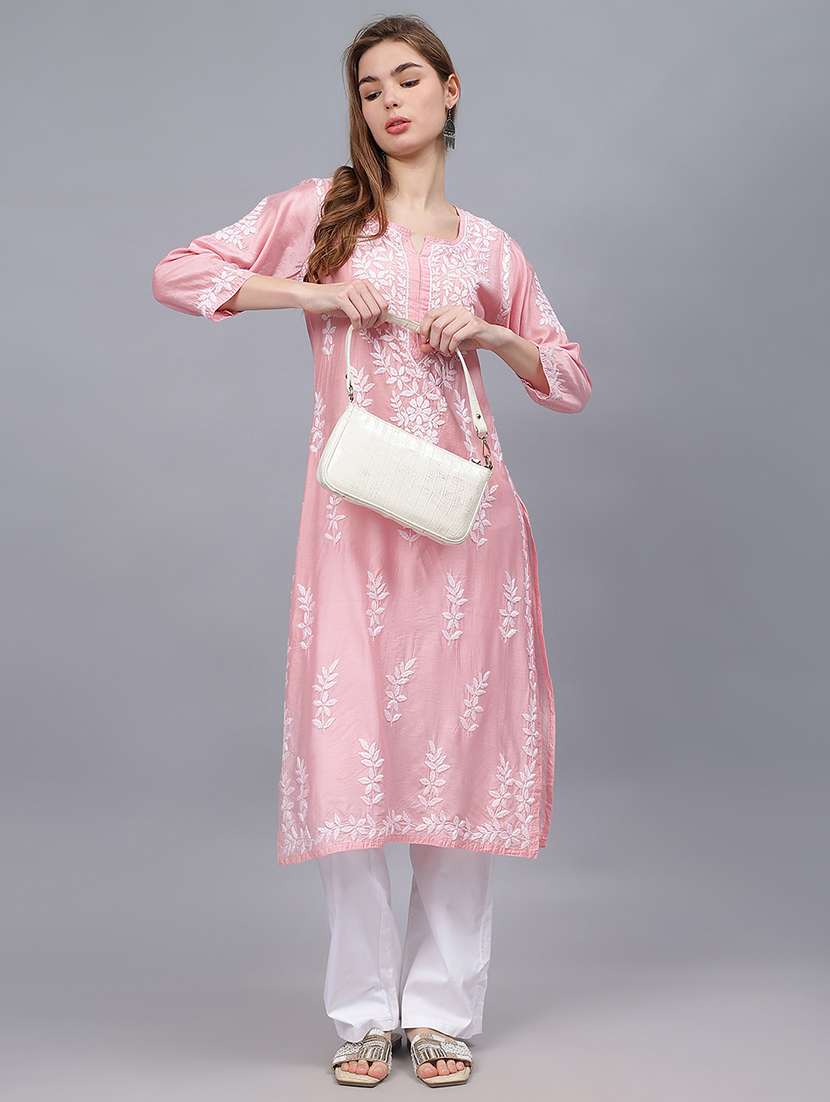 women three quarter sleeves chikankari kurta - 21532284 -  Standard Image - 3