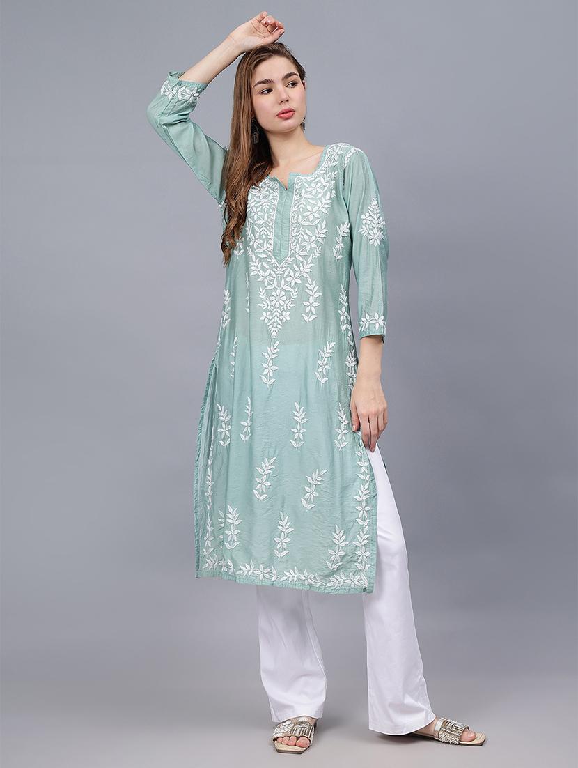 women three quarter sleeves chikankari kurta - 21532287 - Zoom Image - 0