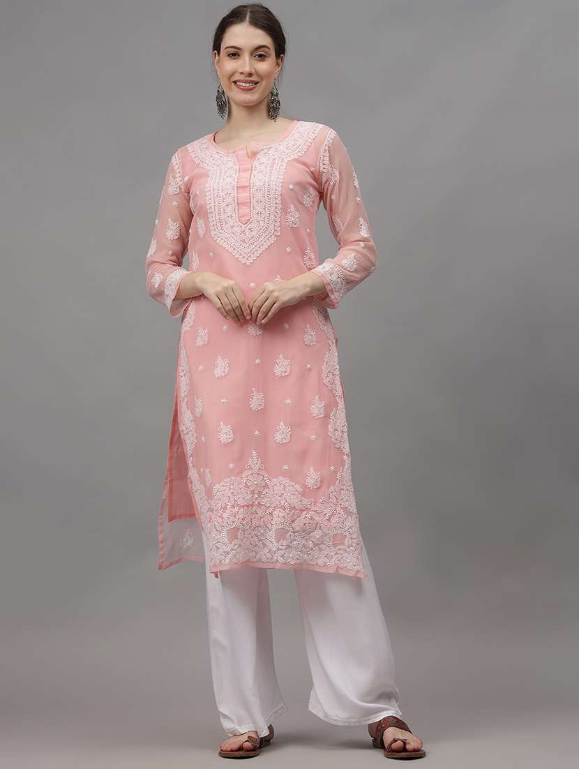 women three quarter sleeves chikankari kurta