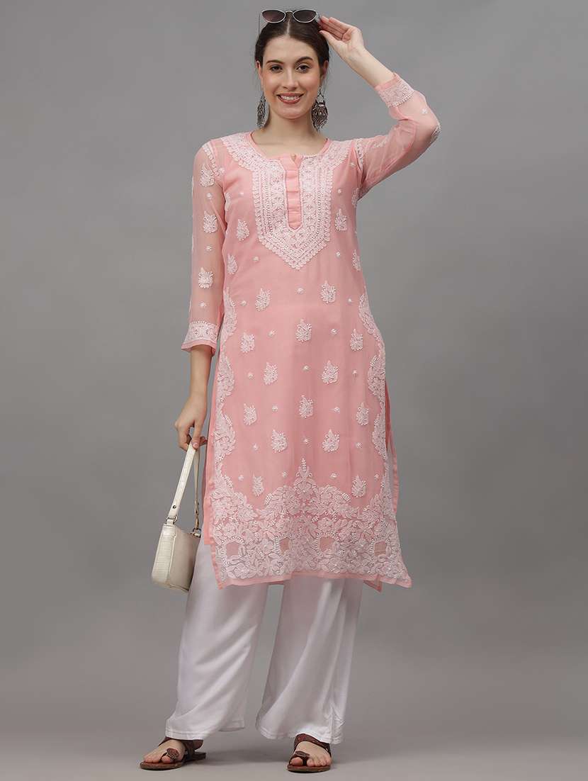 women three quarter sleeves chikankari kurta - 21532296 -  Standard Image - 3