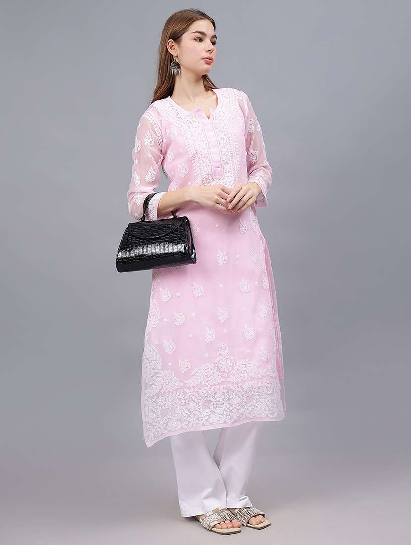 women three quarter sleeves chikankari kurta - 21532297 - Standard Image - 3