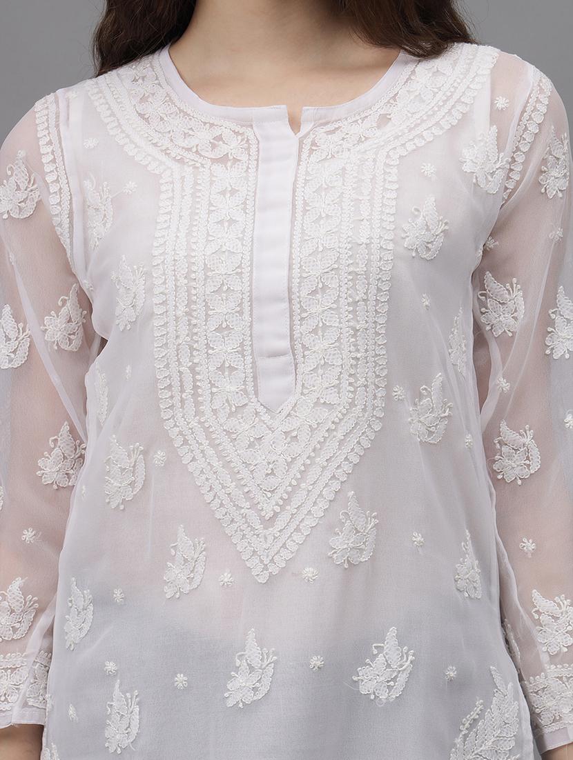 women three quarter sleeves chikankari kurta - 21532298 - Standard Image - 5