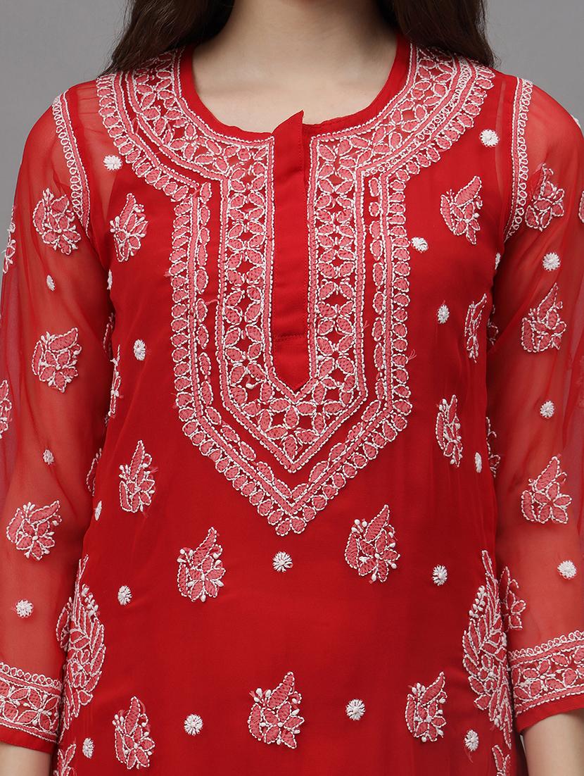 women three quarter sleeves chikankari kurta - 21532299 - Standard Image - 5