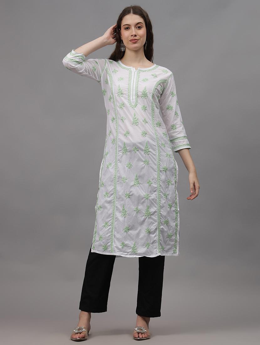 women three quarter sleeves chikankari kurta - 21532304 - Zoom Image - 0