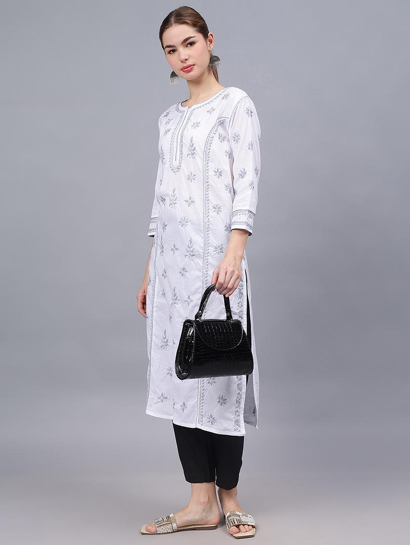 women three quarter sleeves chikankari kurta - 21532305 - Standard Image - 3