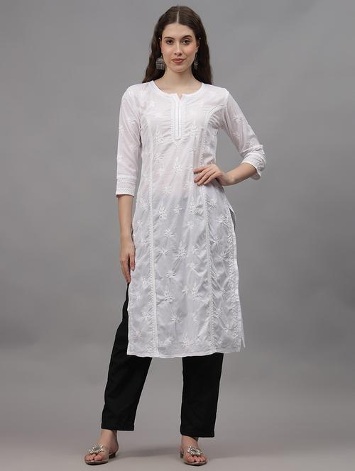 women three quarter sleeves chikankari kurta - 21532306 - Standard Image - 0
