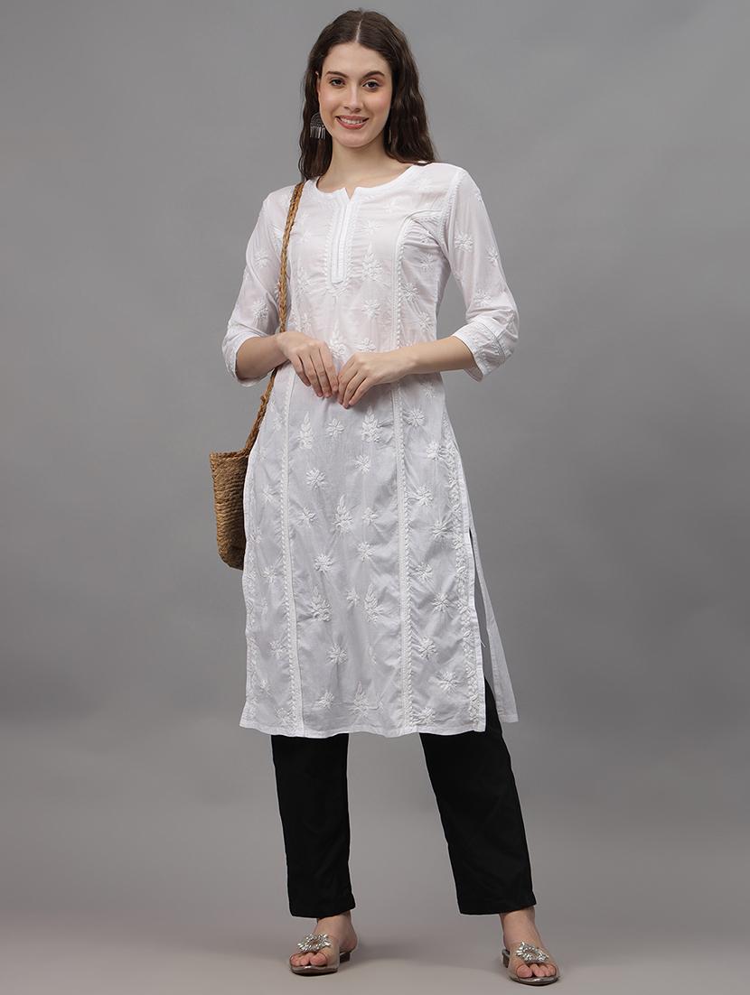 women three quarter sleeves chikankari kurta - 21532306 - Standard Image - 3