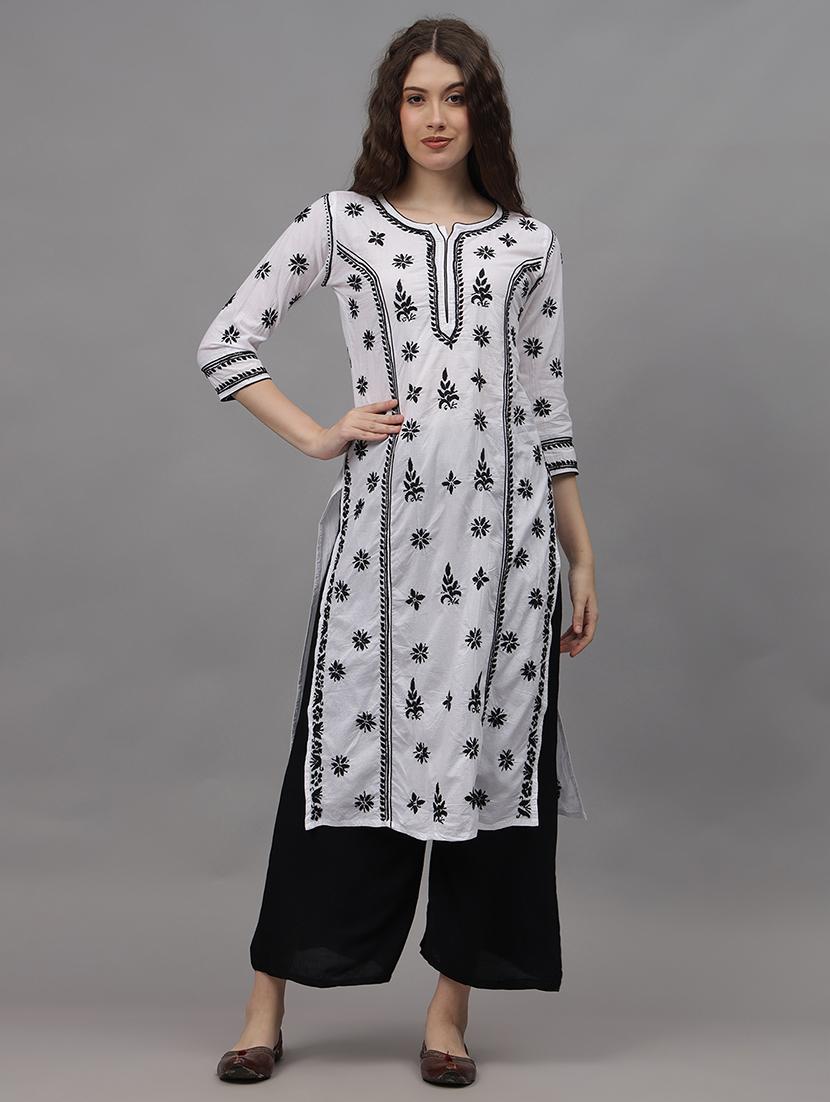 women three quarter sleeves chikankari kurta - 21532307 -  Zoom Image - 0