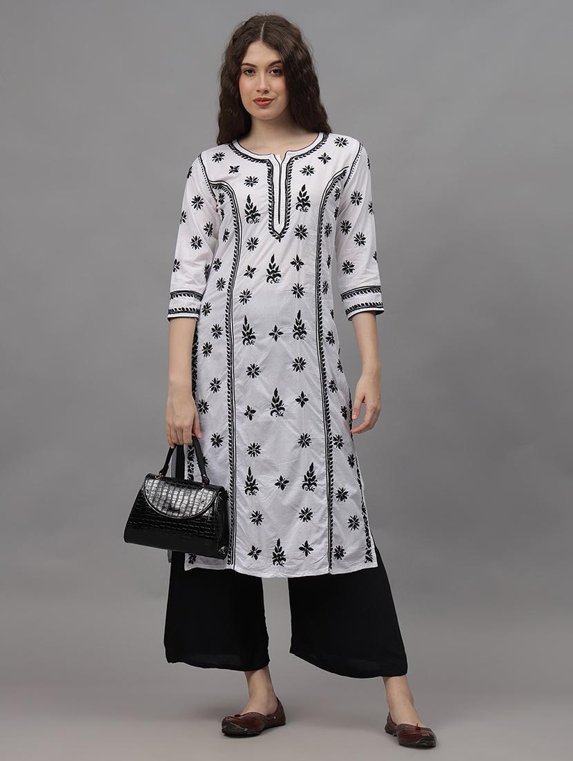 women three quarter sleeves chikankari kurta - 21532307 - Standard Image - 3