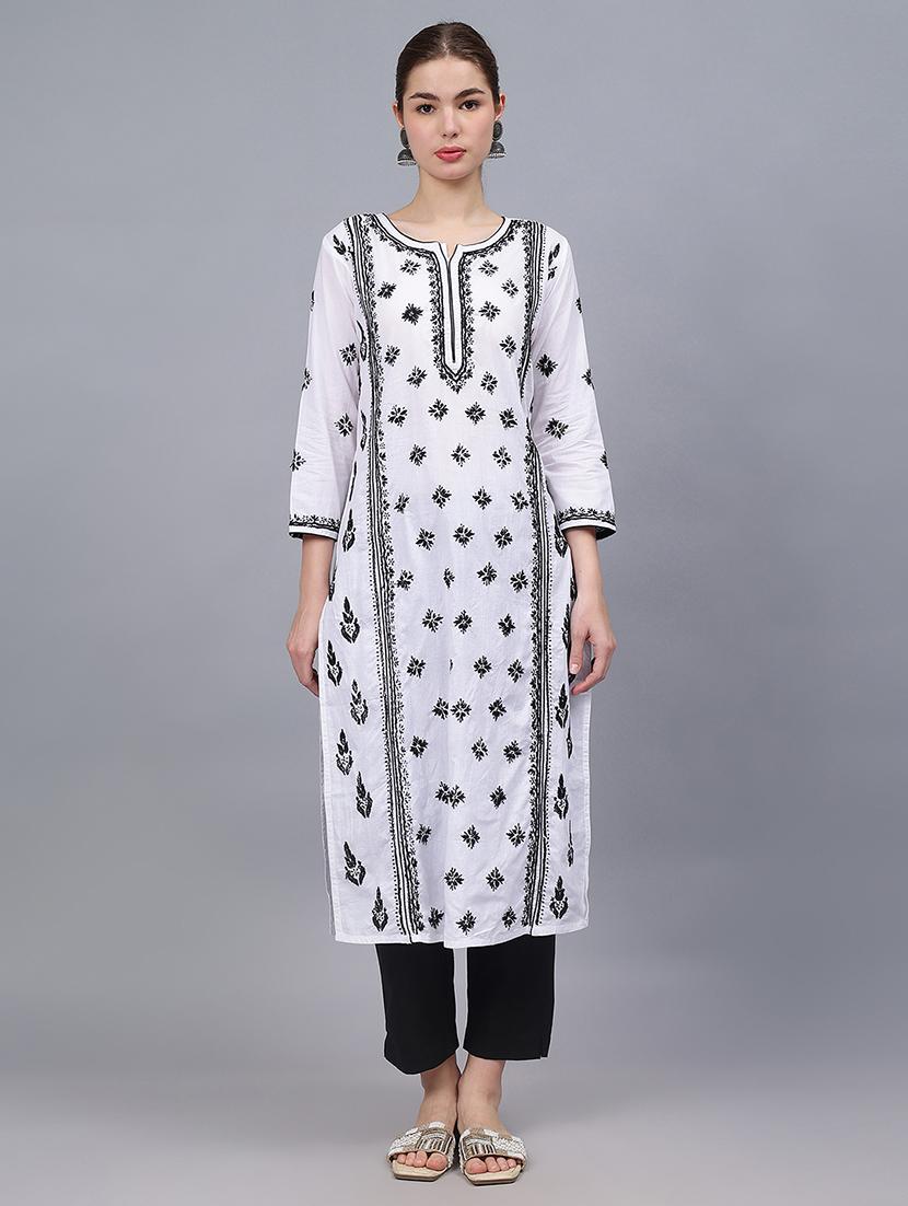 women three quarter sleeves chikankari kurta - 21532308 - Zoom Image - 0