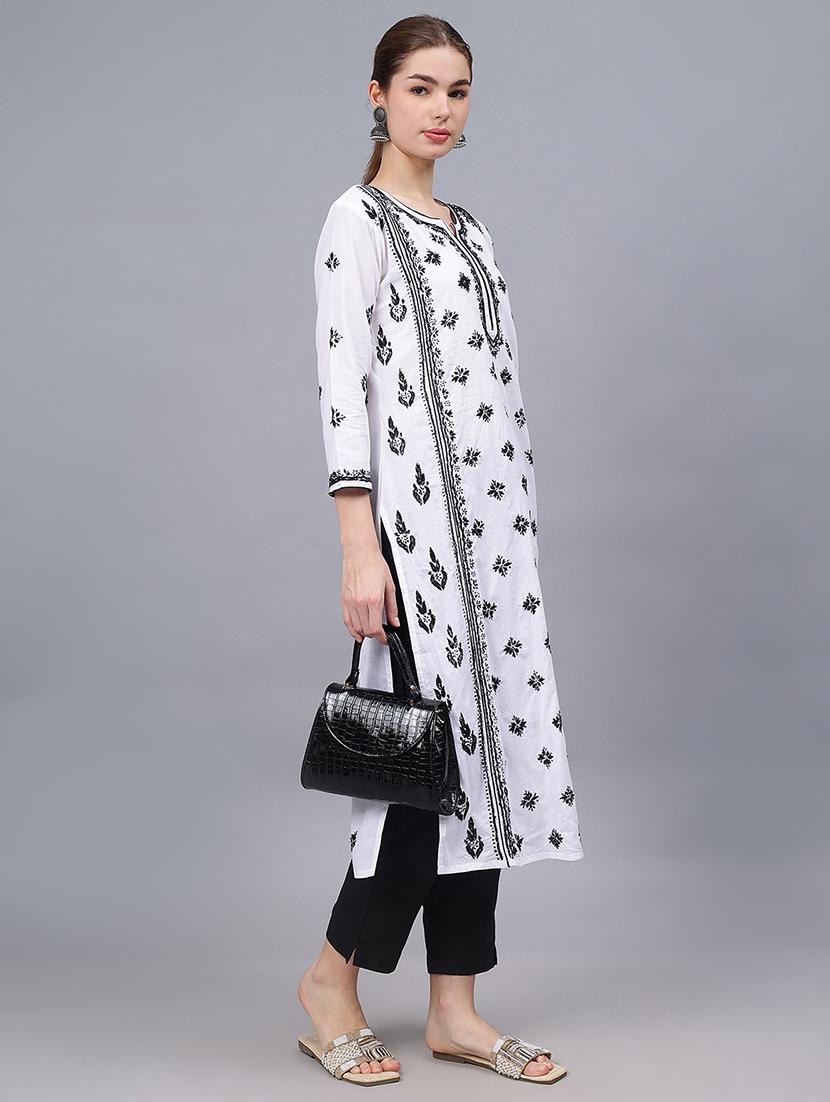 women three quarter sleeves chikankari kurta - 21532308 - Standard Image - 3