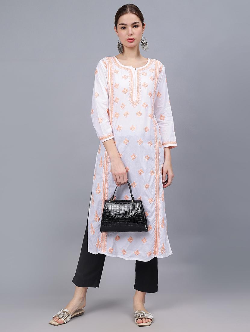 women three quarter sleeves chikankari kurta - 21532310 - Standard Image - 3