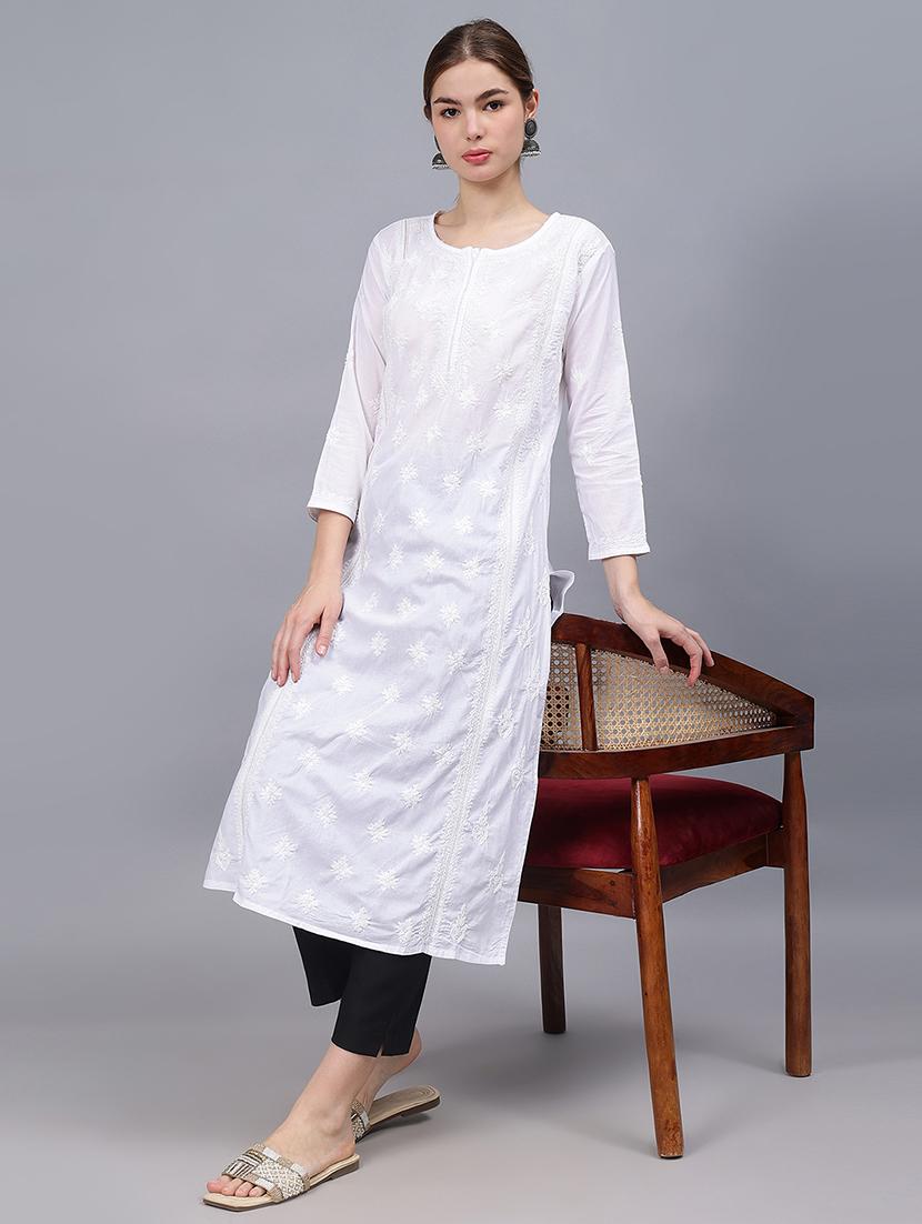 women three quarter sleeves chikankari kurta - 21532312 - Standard Image - 3