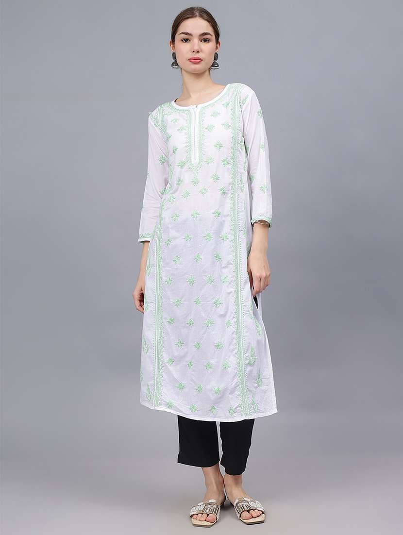 women three quarter sleeves chikankari kurta