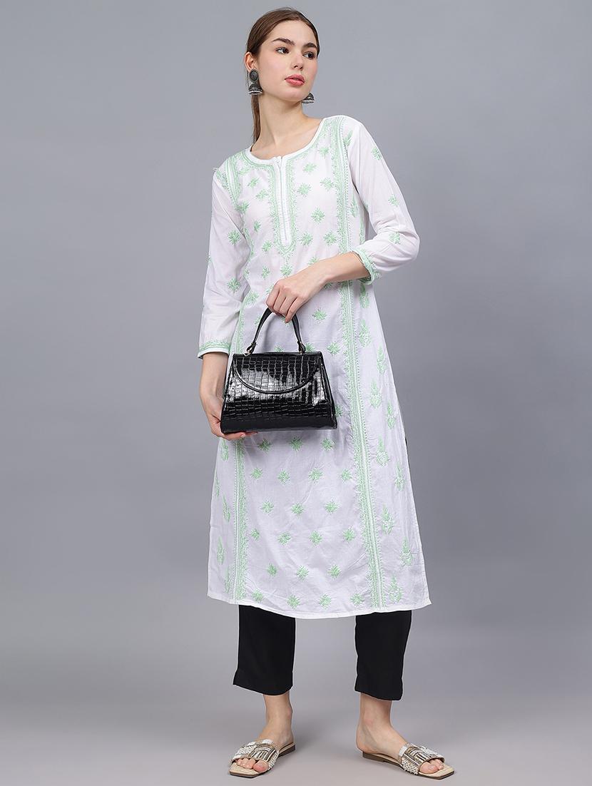 women three quarter sleeves chikankari kurta - 21532313 - Standard Image - 3