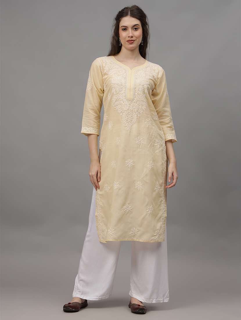 women three quarter sleeves chikankari kurta