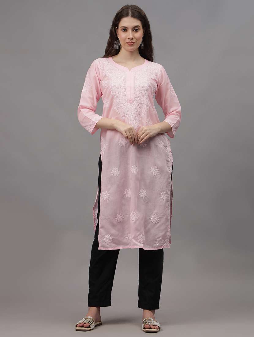 women three quarter sleeves chikankari kurta