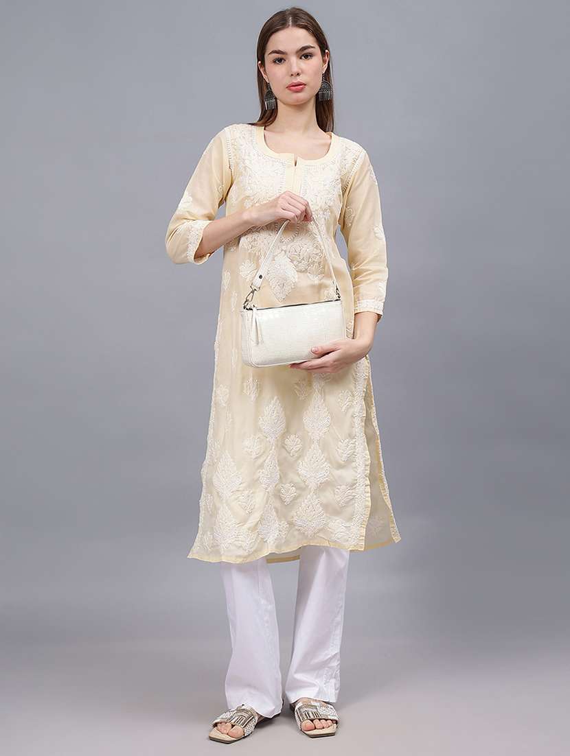 women three quarter sleeves chikankari kurta - 21532328 - Standard Image - 3