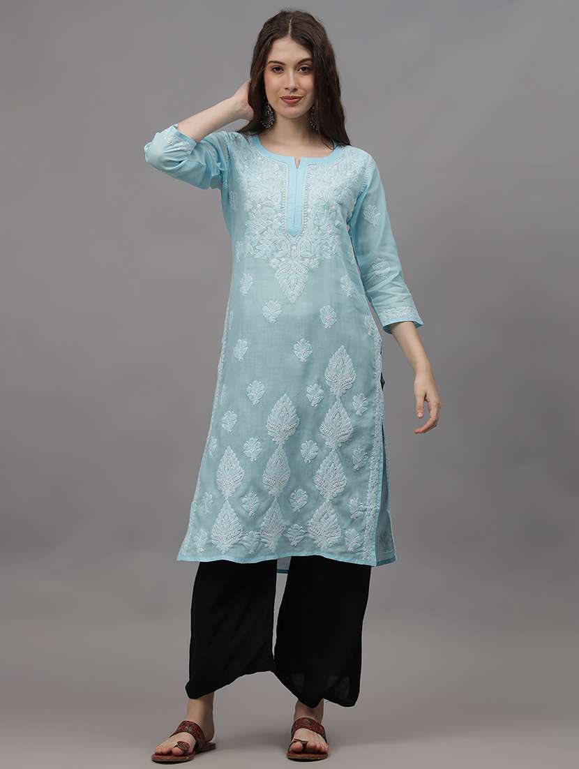 women three quarter sleeves chikankari kurta - 21532329 -  Zoom Image - 0