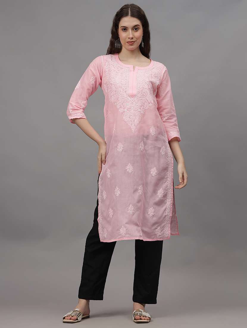 women three quarter sleeves chikankari kurta - 21532335 - Zoom Image - 0