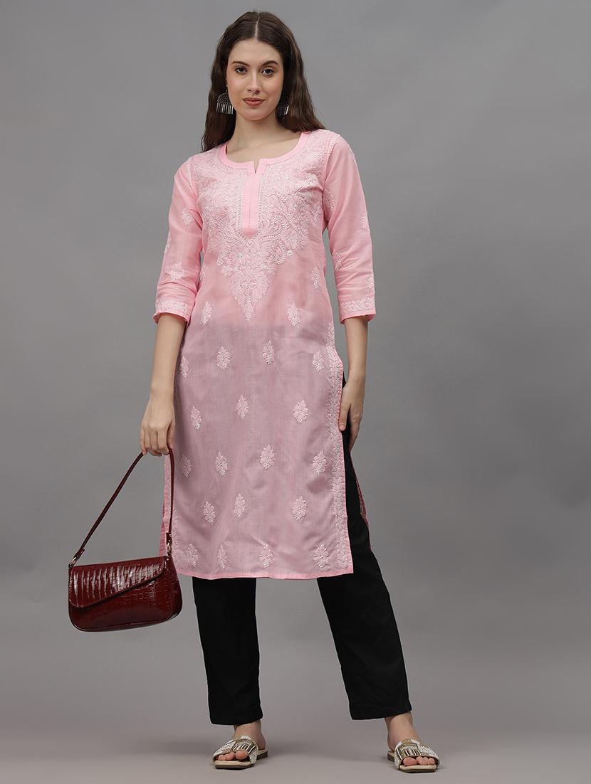 women three quarter sleeves chikankari kurta - 21532335 - Standard Image - 3
