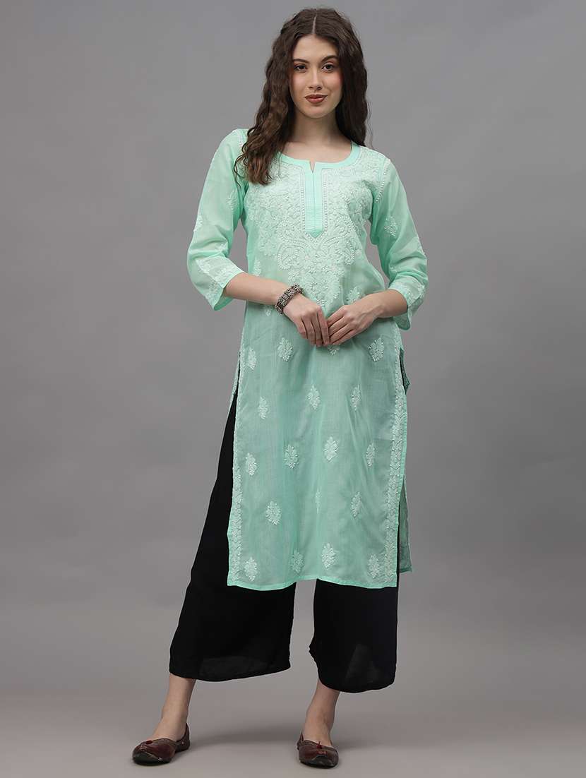 women three quarter sleeves chikankari kurta