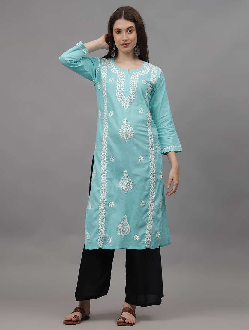 women three quarter sleeves chikankari kurta - 21532337 - Zoom Image - 0