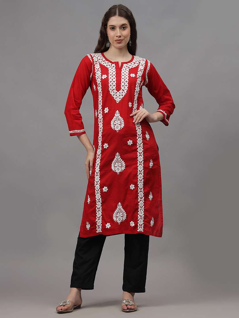 women three quarter sleeves chikankari kurta