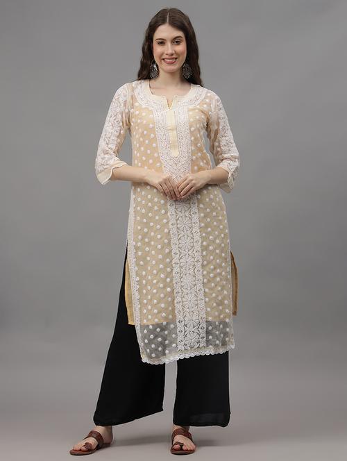 women three quarter sleeves chikankari kurta - 21532345 - Standard Image - 0