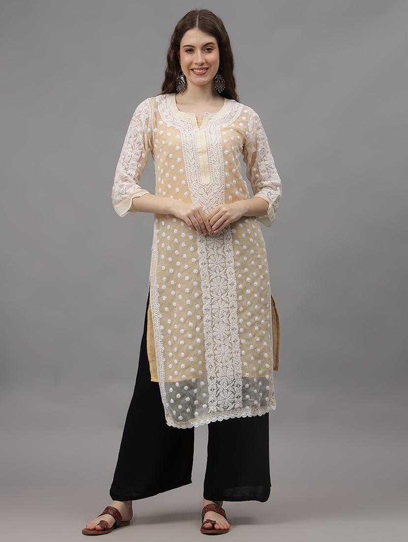 women three quarter sleeves chikankari kurta - 21532345 - Zoom Image - 0