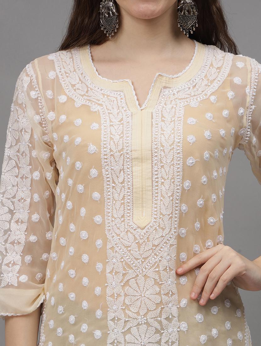 women three quarter sleeves chikankari kurta - 21532345 - Standard Image - 5