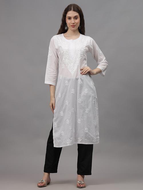 women three quarter sleeves chikankari kurta - 21532353 - Standard Image - 0