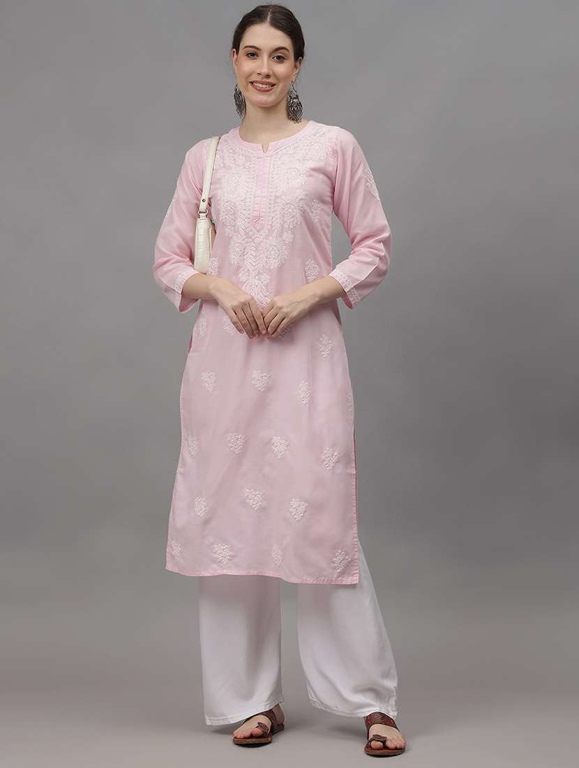 women three quarter sleeves chikankari kurta - 21532358 -  Standard Image - 3
