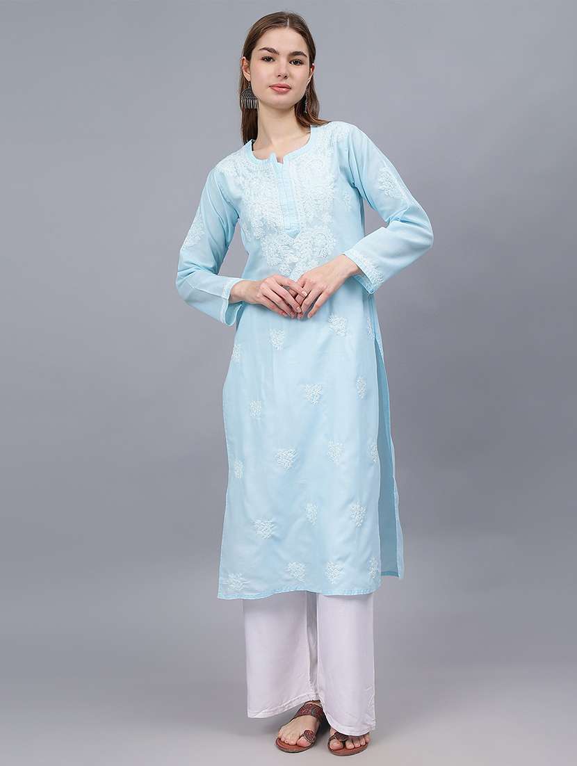 women three quarter sleeves chikankari kurta