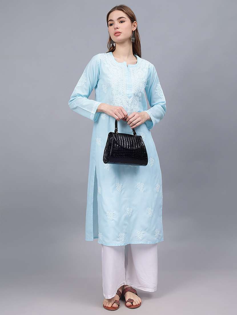 women three quarter sleeves chikankari kurta - 21532359 -  Standard Image - 3